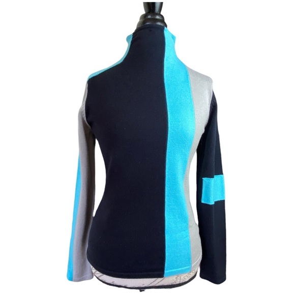 Spanner Retro Black Blue Color Block Tight Knit High Neck Long Sleeve Sweater S - Picture 16 of 16